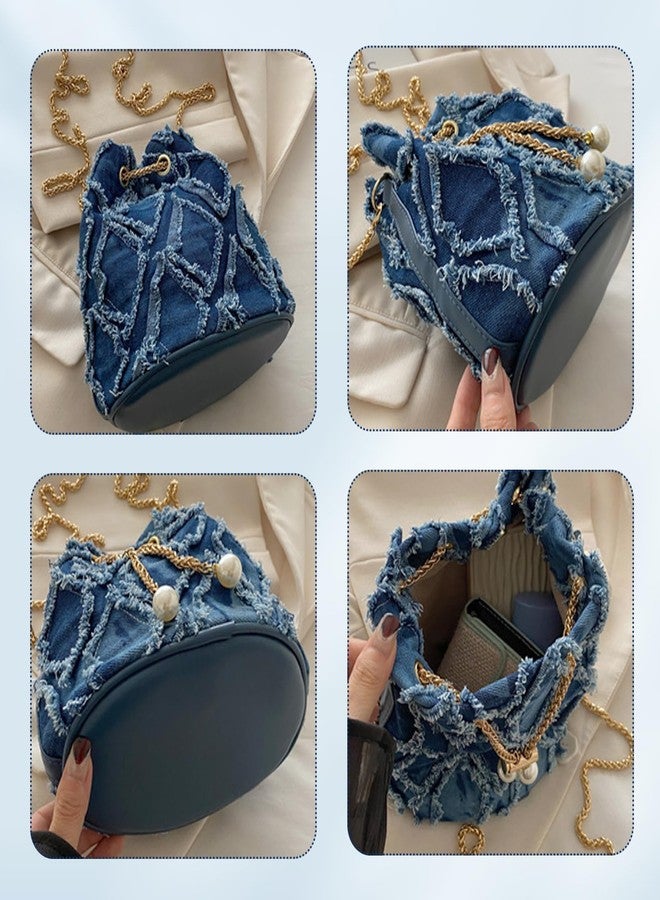 ROBOHOOK Denim Bucket Bag, Denim Purses for Women, Drawstring Blue Jean Crossbody Shoulder Purse Hobo Bag, for Commuting, Shopping, Dating (Blue) - Image 4